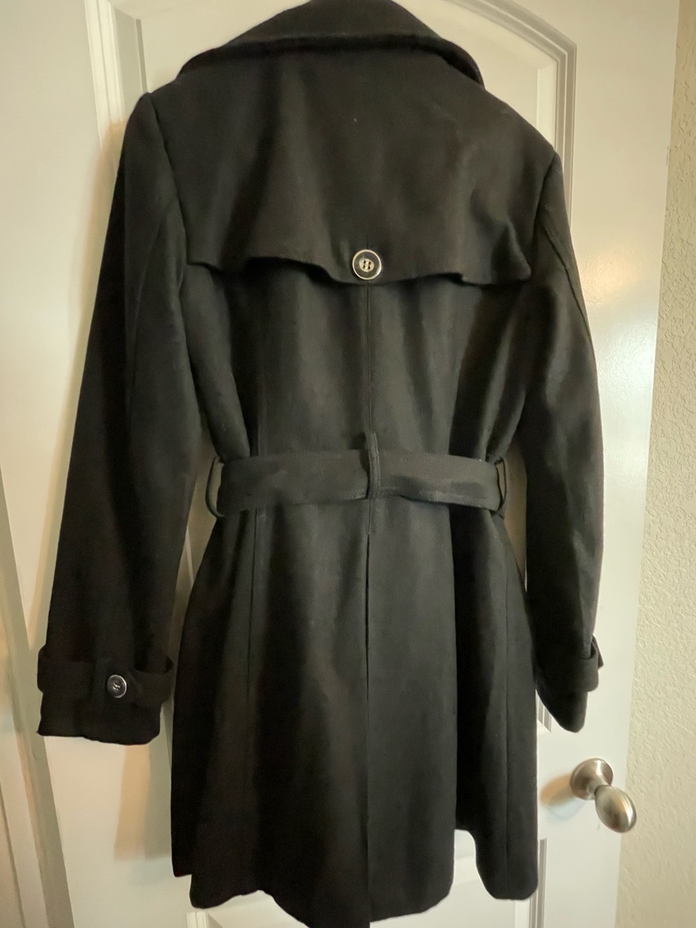 New York & Co Woman’s M Black Double-Breasted Belted Trench Coat - Picture 2 of 10